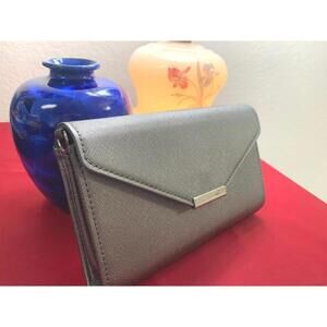 Silver Clutch Wallet Touchscreen Purse Metallic Faux Leather